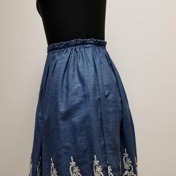 Handmade Embroidered Elastic Waist Jeans Skirt - Picture 2 of 2